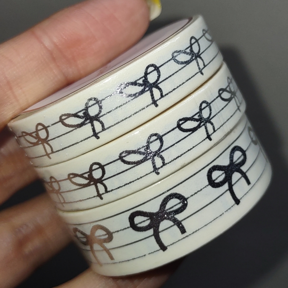 Simply Gilded Washi Tape - White w/ Silver Bows Music Notes
